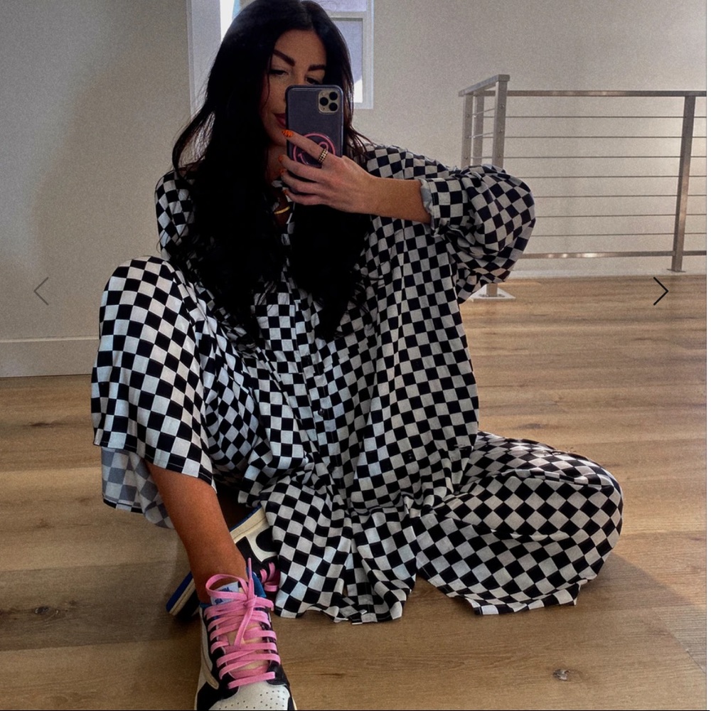 NWT Lala Satin Playsuit in Checkerboard